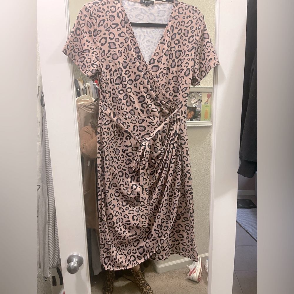 Faux wrap leopard dress